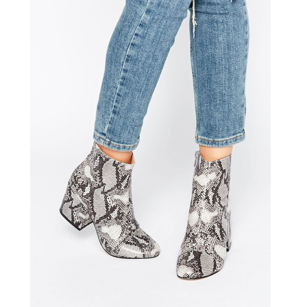 Office Ant Snake Print Heeled Ankle Boots