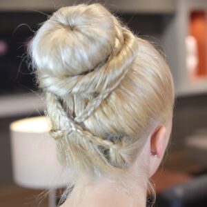 Back view of Cross Braid Sock Bun | Updo Hairstyles