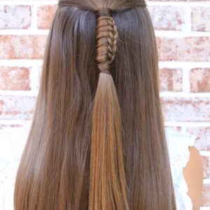 Back view of girl with long hair modeling "Reverse Chinese Ladder" hairstyle