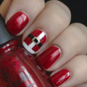 Red painted nails inspired by "Santa" holding a red bottle of nail polish