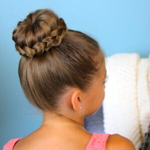 Back view of a young girl modeling Lace Braided Bun | Cute Updo Hairstyles
