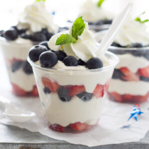 Red White and Blue Cheesecake Cups are a quick and easy no bake dessert that's a perfect dessert for the 4th of July!!