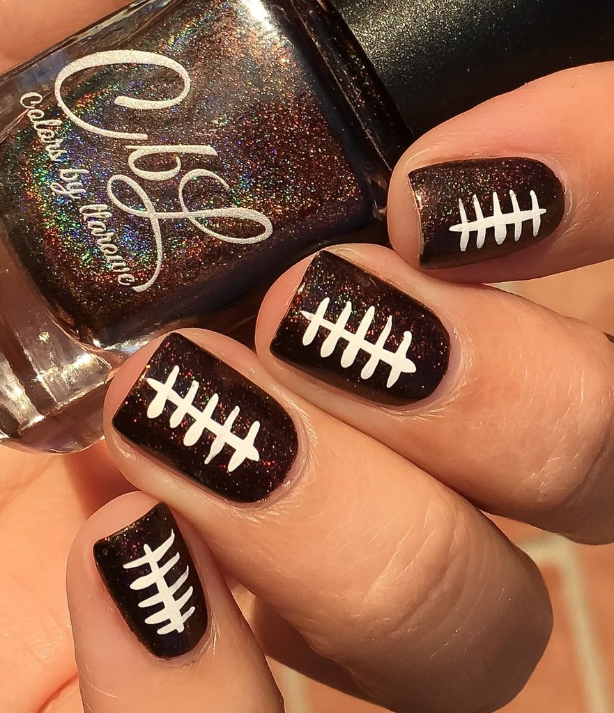 thanksgiving nail art football holographic