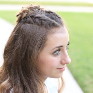 Portrait of young girl modeling Half-Up Rosette Combo | Homecoming Hairstyles