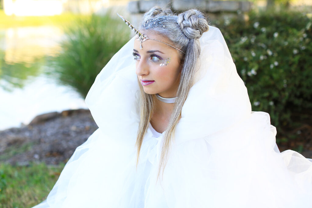 Girl dressed in "Unicorn fairy" costume for Halloween