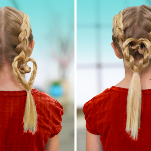 Side-by-side of the "Dutch Heart 2 in 1" hairstyle.
