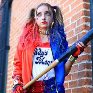 Girl dressed up as "Harley Quinn" Halloween Costume